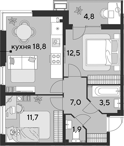 3-комн. квартира, 55.4 м² в ЖК Парк Победы — фото 2