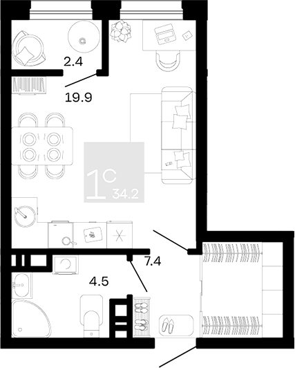 Студия квартира, 31.8 м² в ЖК Хозяин Морей — фото 2