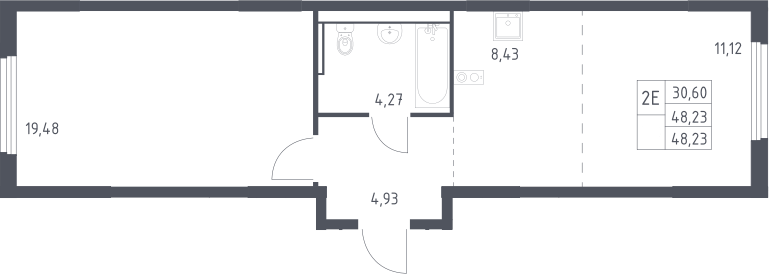 2-комн., 48.23 м², 13/17 этаж, ЖК «Пригород Лесное»