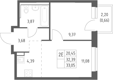 2-комн., 32.39 м², 7/12 этаж, ЖК «Пригород Лесное»