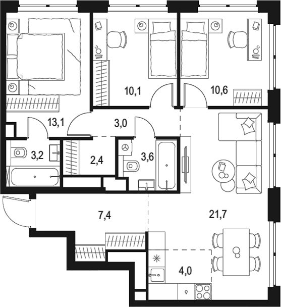 4+ комнаты, 79.1 м², 44/48 этаж, ЖК «Левел Звенигородская»