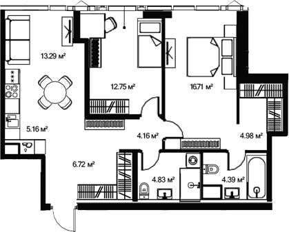 3-комн., 72 м², 29/47 этаж, ЖК «Джойс»