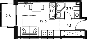 Студия, 21.1 м², 20/23 этаж, ЖК «Аквилон Сигнал»
