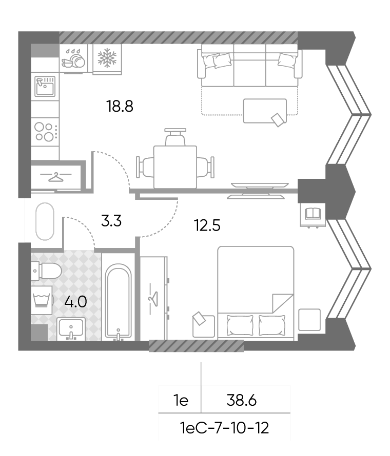 2-комн., 38.6 м², 12/43 этаж, ЖК «ЗилАрт»