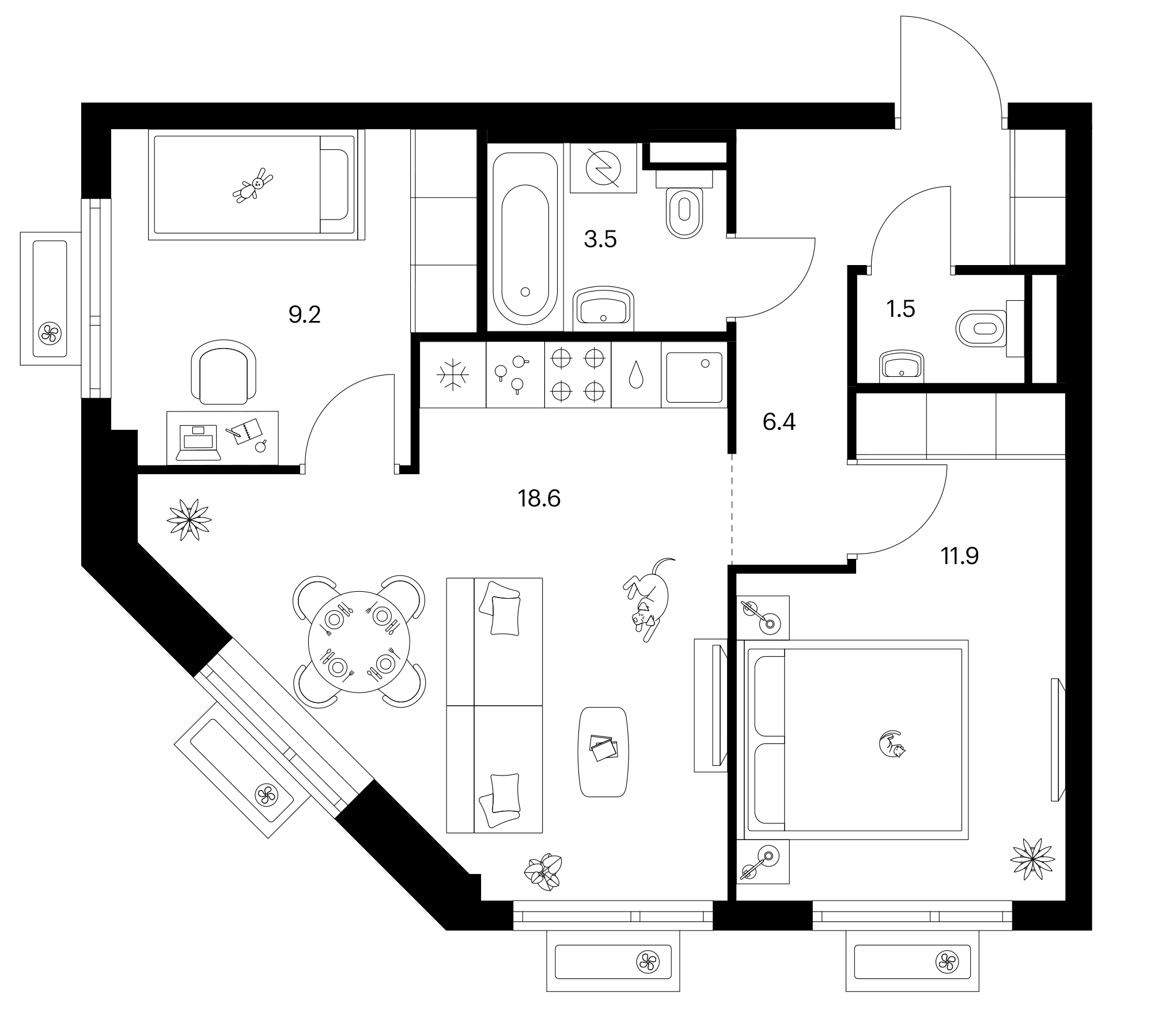 2-комн., 51.1 м², 22/25 этаж, ЖК «Белая Дача парк»