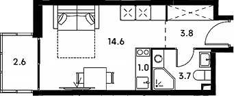 Студия, 23.1 м², 22/23 этаж, ЖК «Аквилон Сигнал»