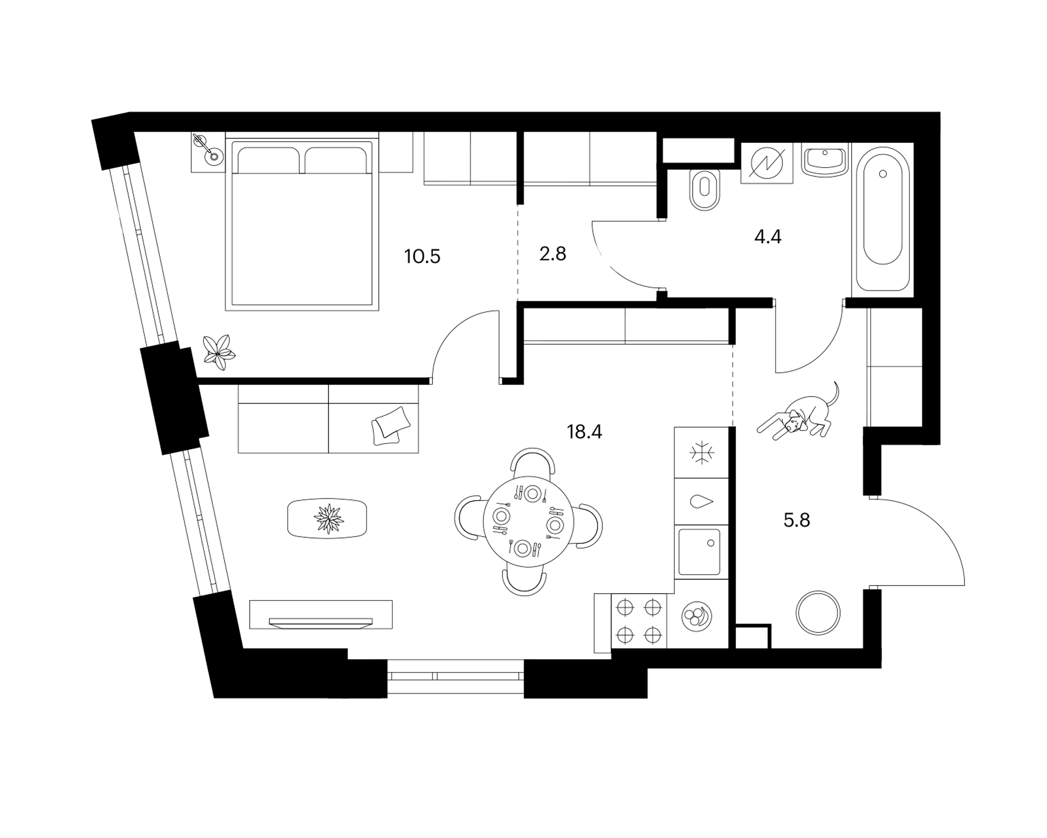 1-комн., 41.9 м², 33/43 этаж, ЖК «2-й Иртышский»