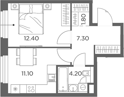 1-комн., 36.8 м², 2/17 этаж, ЖК «Белый Град»