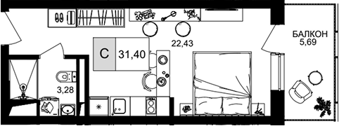 Студия квартира, 25.71 м² в ЖК IT гостиничный комплекс Корсаков — фото 2