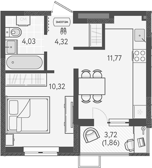 1-комн., 30.44 м², 2/9 этаж, ЖК «Теплые края»