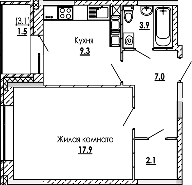 1-комн., 40.2 м², 4/12 этаж, ЖК «Малиново»