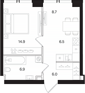 2-комн., 43 м², 13/42 этаж, ЖК «АУРА»