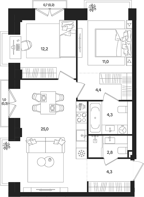 3-комн., 64 м², 4/27 этаж, ЖК «ТАТУМ»