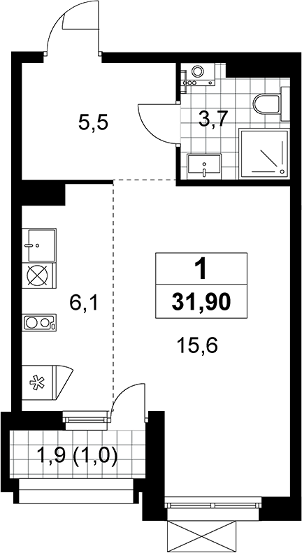 Студия, 30.9 м², 8/15 этаж, ЖК «Прокшино»