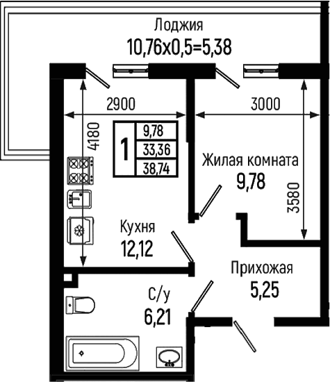 1-комн. квартира, 33.36 м² в ЖК Ботаника Хиллс — фото 2