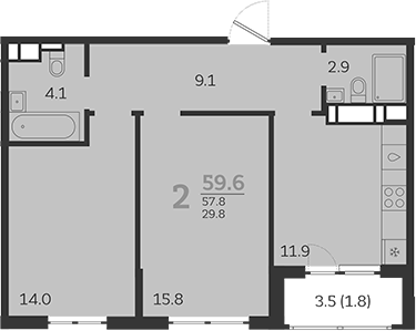 2-комн. квартира, 57.8 м² в ЖК Все Свои VIP — фото 3