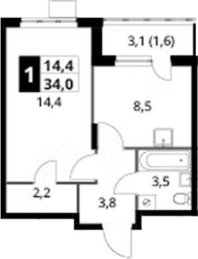 1-комн., 32.4 м², 23/24 этаж, ЖК «1-й Донской»