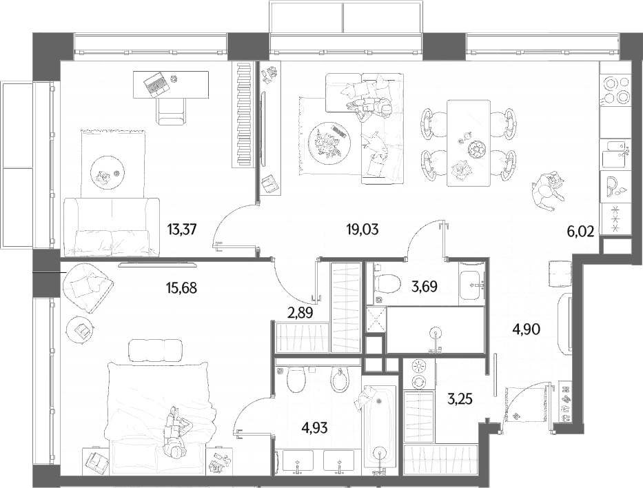 3-комн., 73.76 м², 7/8 этаж, ЖК «МЫС»