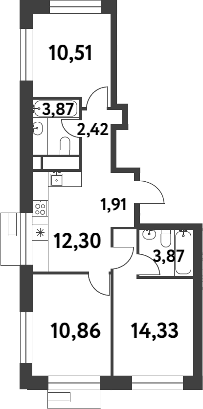 3-комн., 60.02 м², 16/16 этаж, ЖК «Смарт Гарден»