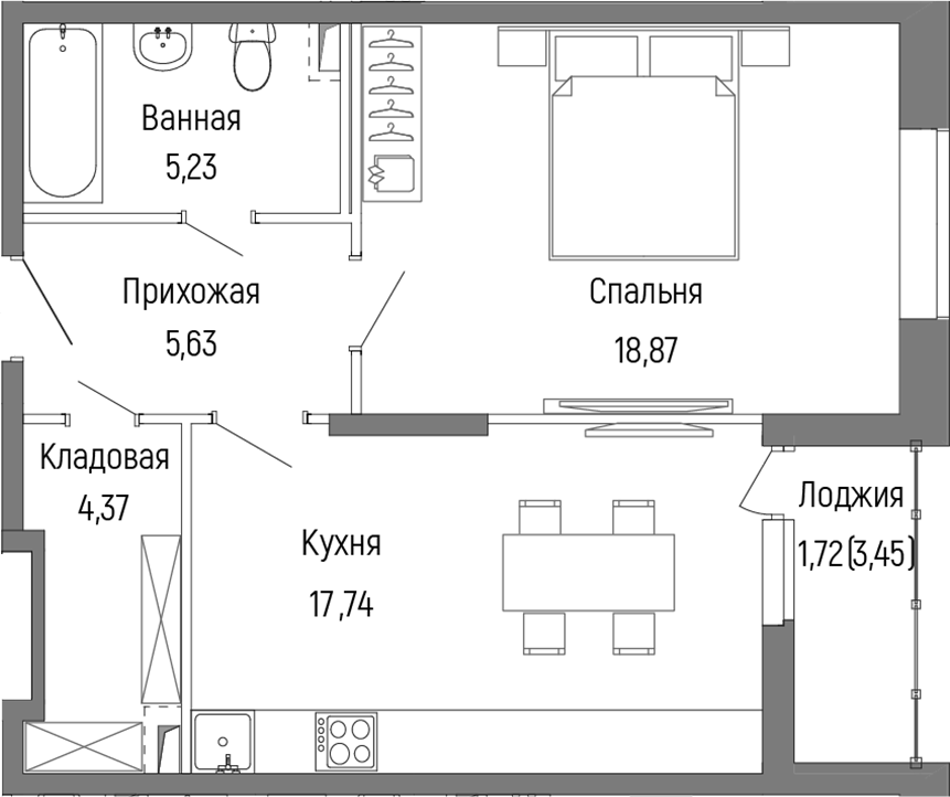 1-комн., 51.84 м², 1/9 этаж, ЖК «Рига Хиллс»