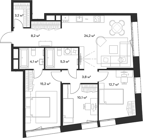 4+ комнаты, 86.8 м², 4/23 этаж, ЖК «Союз»