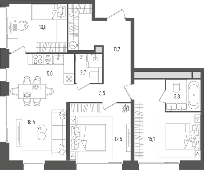 4+ комнаты, 82.3 м², 32/33 этаж, ЖК «Пейв»
