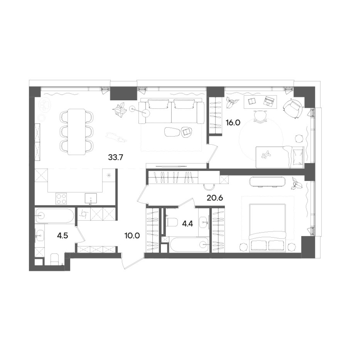 3-комн., 89.2 м², 11/45 этаж, ЖК «СТОУН Грэйн»
