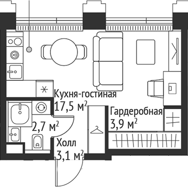 Студия, 27.2 м², 7/45 этаж, ЖК «СЕТ»