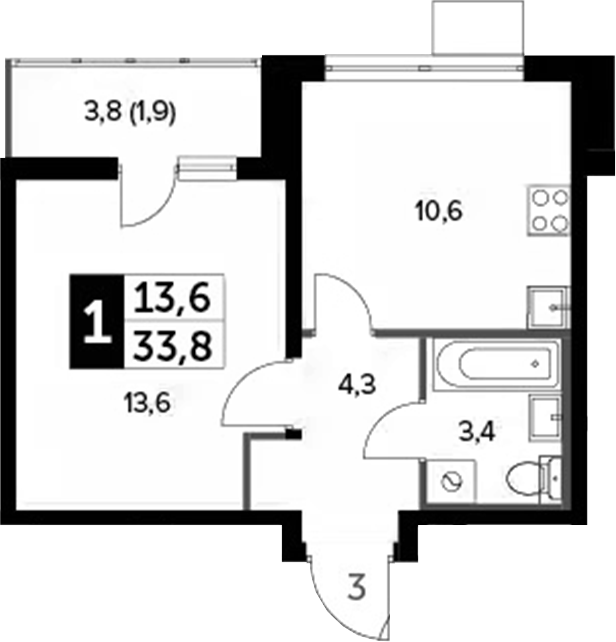 1-комн., 31.9 м², 5/20 этаж, ЖК «Южная Битца»