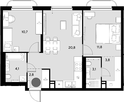 3-комн. квартира, 57.1 м² в ЖК Грейд — фото 2