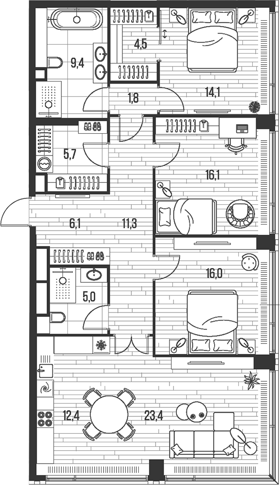 4+ комнаты, 125.8 м², 31/47 этаж, ЖК «HIGH LIFE»