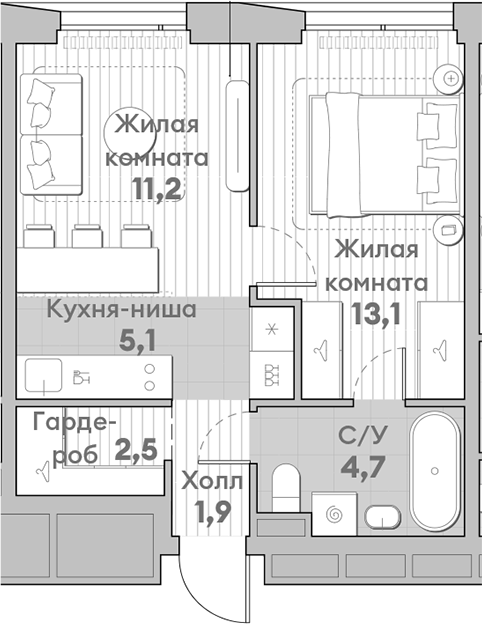 2-комн., 38.5 м², 18/27 этаж, ЖК «НАТИВ»
