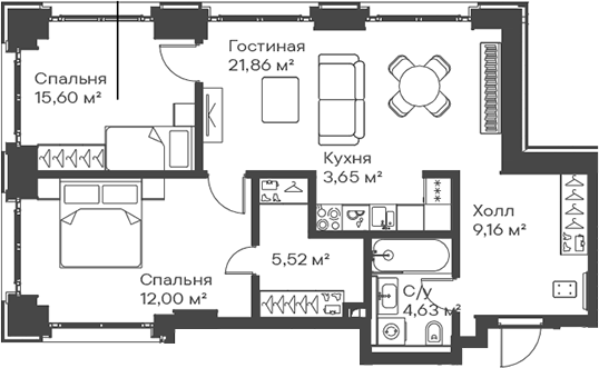 3-комн., 72.42 м², 4/15 этаж, ЖК «Сити Бэй»