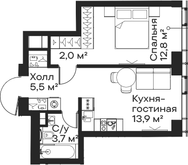 2-комн., 37.9 м², 8/59 этаж, ЖК «Сити Бэй»