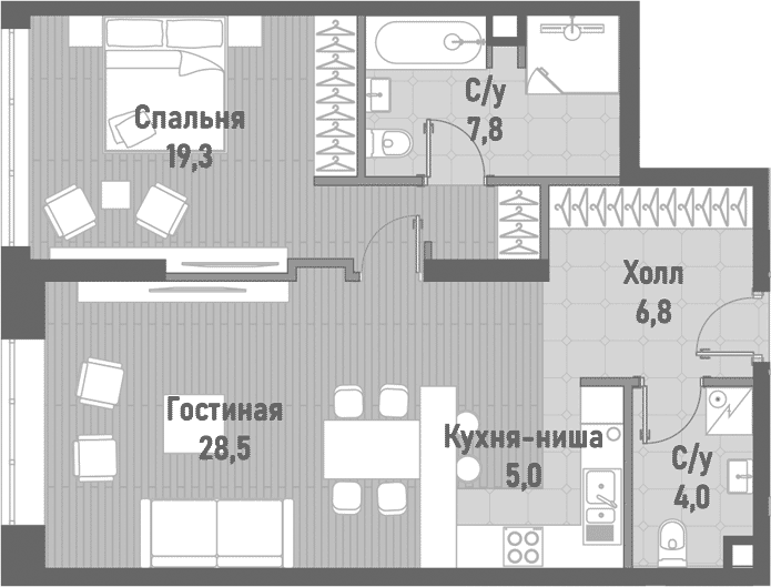 2-комн., 71.4 м², 2/20 этаж, ЖК «Ренессанс»