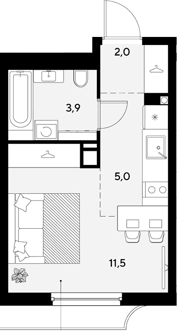 Студия, 22.4 м², 3/9 этаж, ЖК «Грейд»