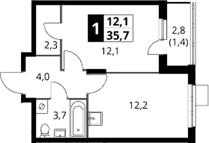 1-комн., 34.3 м², 24/24 этаж, ЖК «1-й Донской»