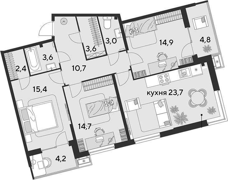 4-комн. квартира, 92 м² в ЖК Парк Победы — фото 2