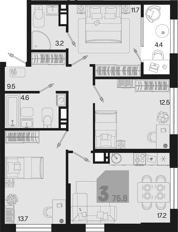 Продается 3-комн. квартира, 72.4 м² — фото 2