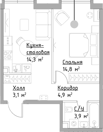 1-комн. Левел Павелецкая Сити
