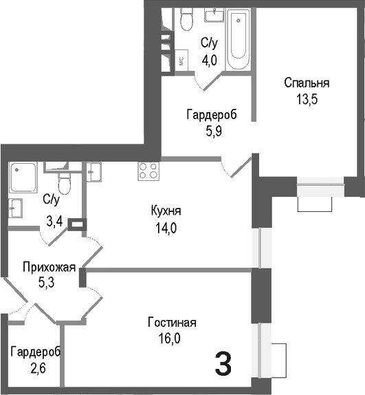 2-комн., 64.7 м², 2/8 этаж, ЖК «Киноквартал»