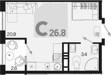 Студия квартира, 24.2 м² в ЖК Первое место — фото 2