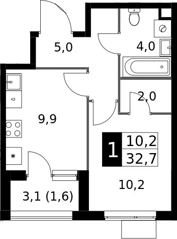 1-комн., 31.1 м², 12/24 этаж, ЖК «1-й Измайловский»