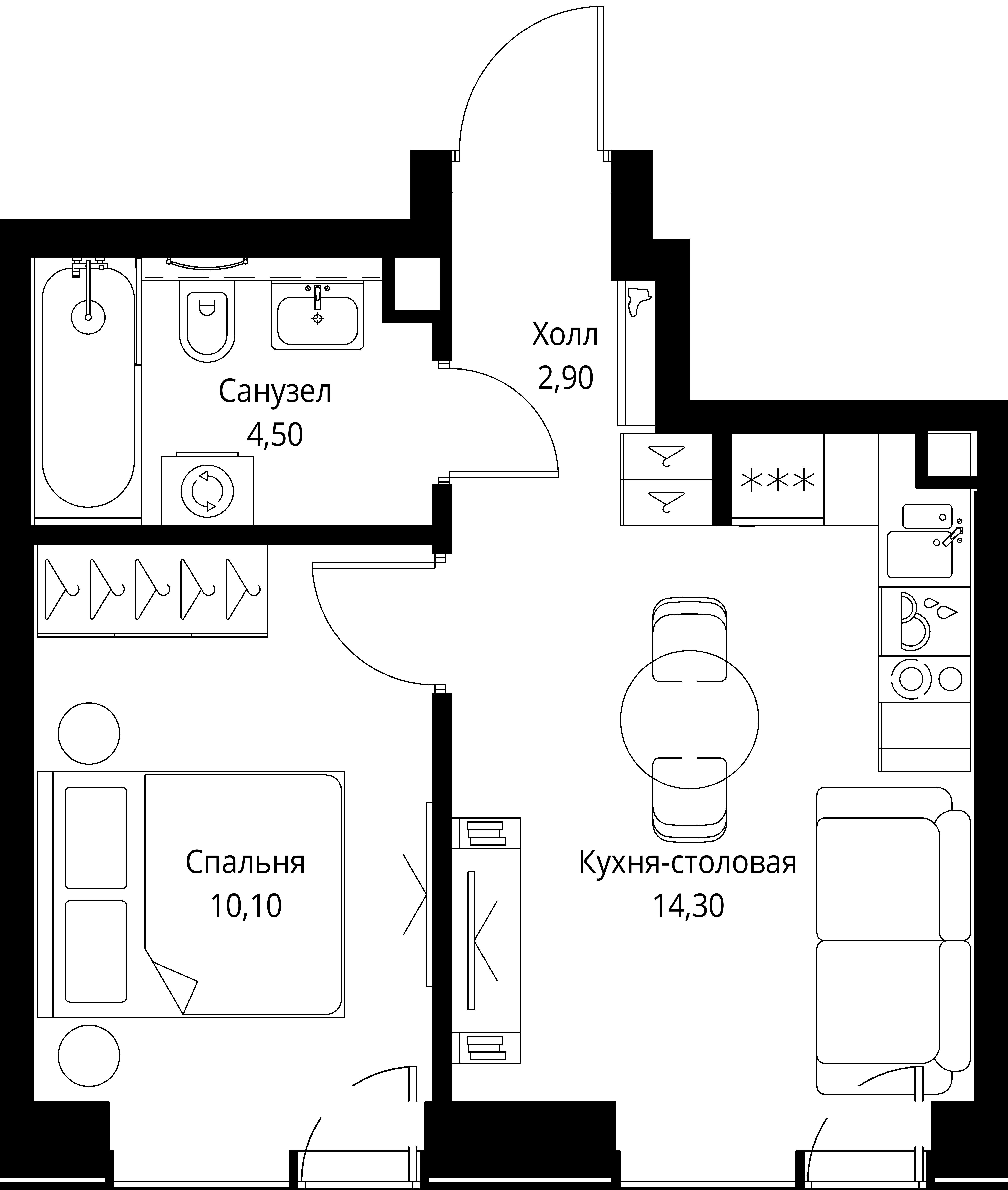 2-комн., 31.8 м², 30/46 этаж, ЖК «Веер»