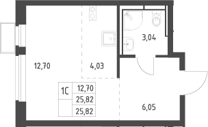 Студия, 25.82 м², 7/17 этаж, ЖК «Новое Видное»