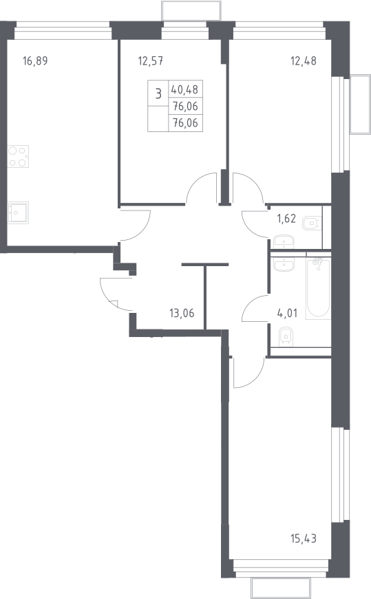 3-комн., 76.06 м², 2/24 этаж, ЖК «Квартал Строгино»