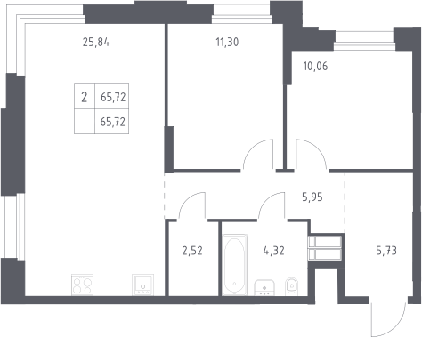 3-комн., 65.72 м², 7/23 этаж, ЖК «Тропарево Парк»