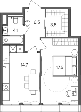 1-комн., 46.6 м², 13/28 этаж, ЖК «СТОУН Сокольники»