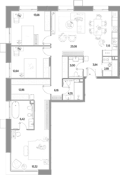 4+ комнаты, 111.38 м², 6/8 этаж, ЖК «МЫС»