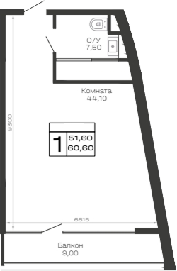 Студия, 51.6 м², 6/6 этаж, ЖК «Хако»